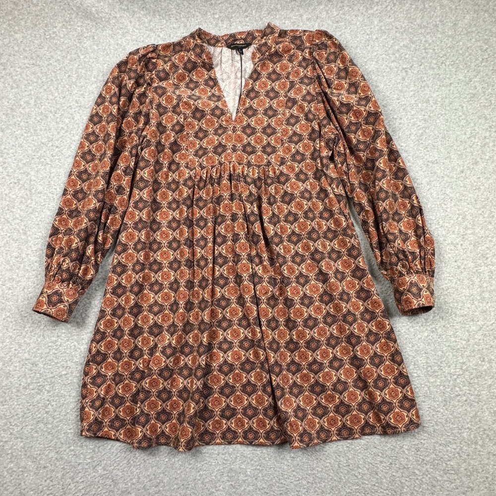 Banana Republic Womens Large Orange Medallion Corduroy Mini Dress Boho Fall EUC